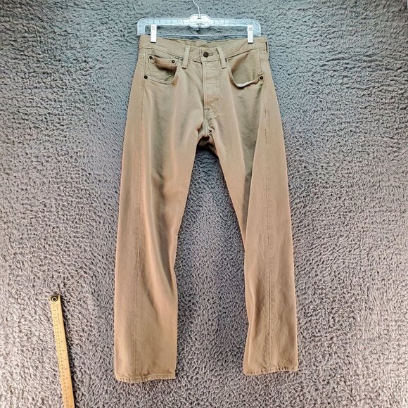 Levis Jeans Mens 28x30 Light Brown 501 Original Fit Cotton Straight Leg - Picture 4 of 10